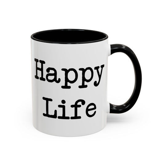 Happy Wife Happy Life Coffee Mug - Double Sided Black Accent White Ceramic 11oz by TheGlassyLass.com