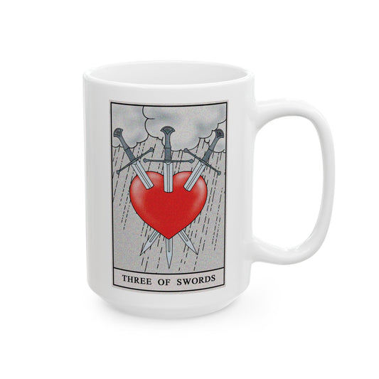 Two of Swords Tarot Card Coffee Mug - Double Sided White Ceramic 15oz by TheGlassyLass.com