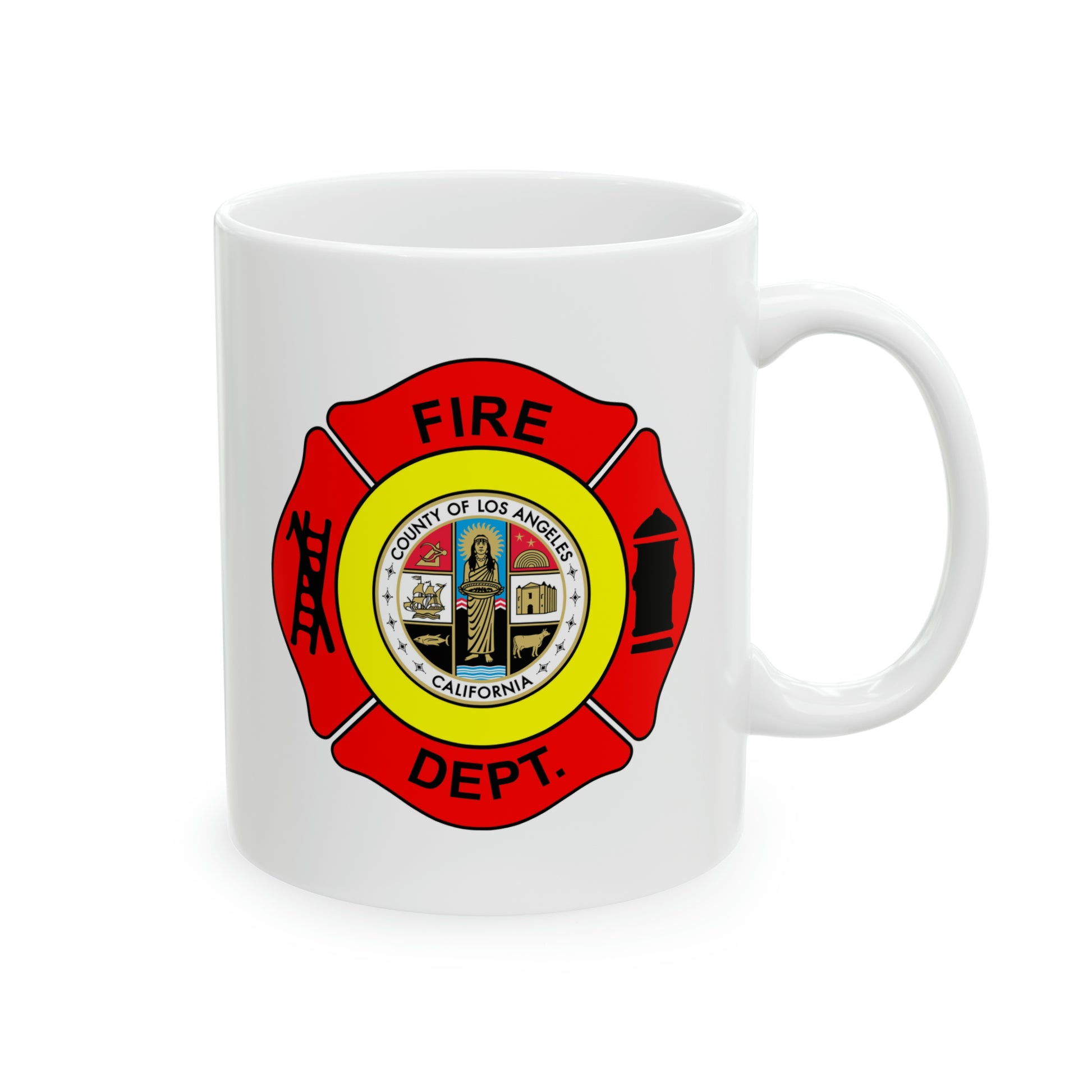 LA County Fire Department Coffee Mug - Double Sided White Ceramic 11oz by TheGlassyLass.com