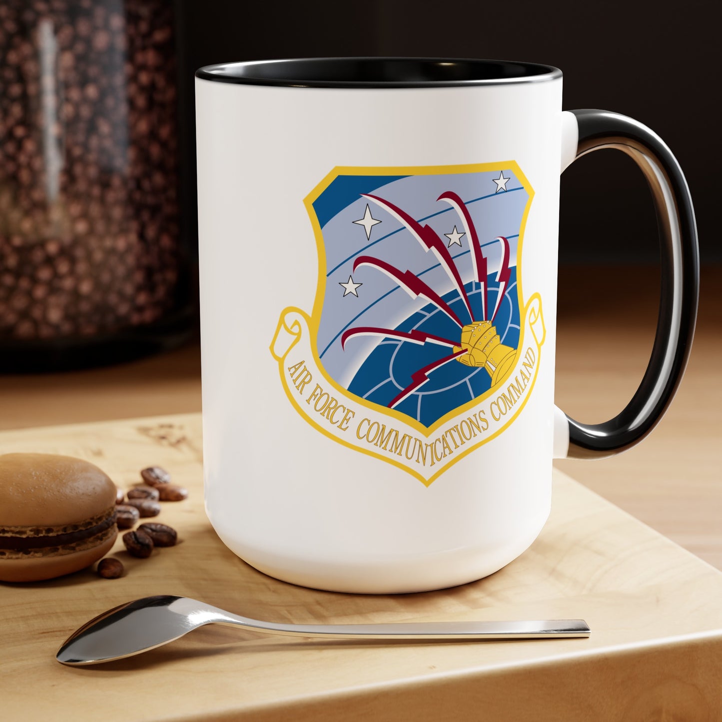 Air Force Communications Command - Double Sided Black Accent White Ceramic Coffee Mug 15oz by TheGlassyLass.com
