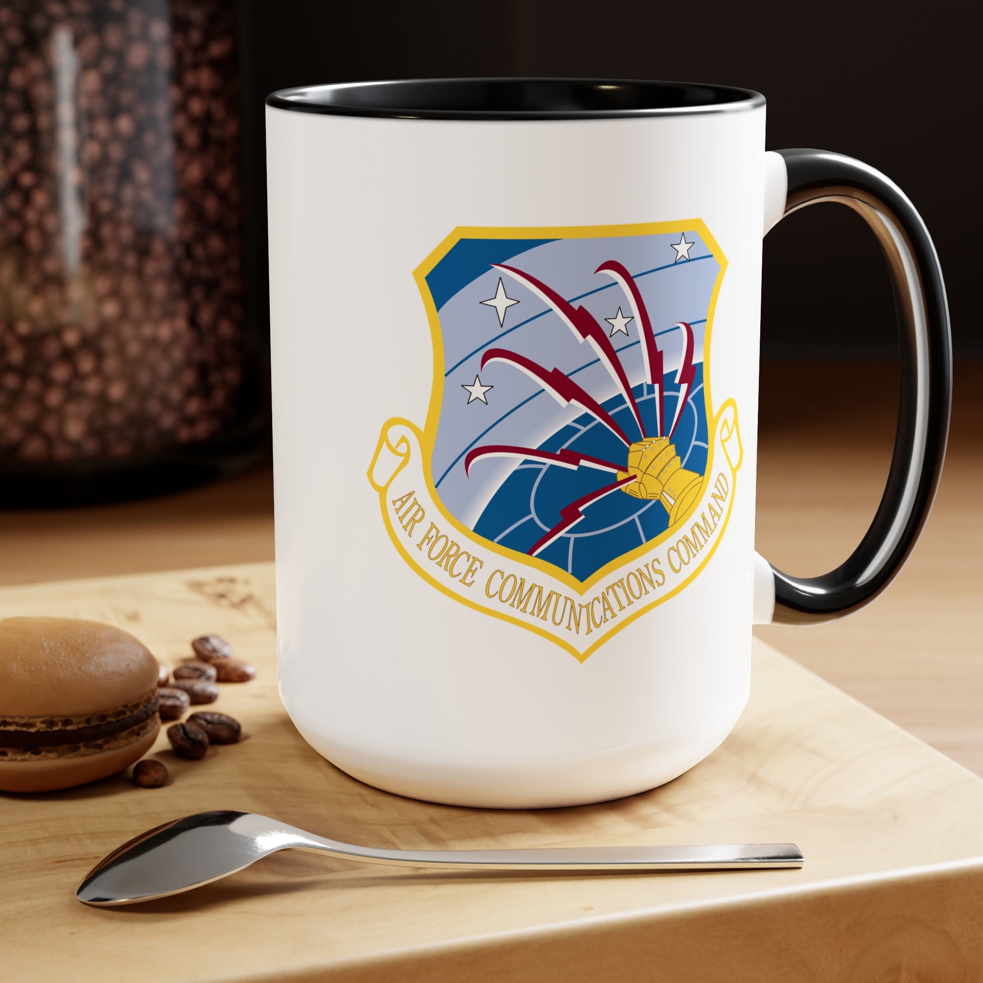 Air Force Communications Command - Double Sided Black Accent White Ceramic Coffee Mug 15oz by TheGlassyLass.com