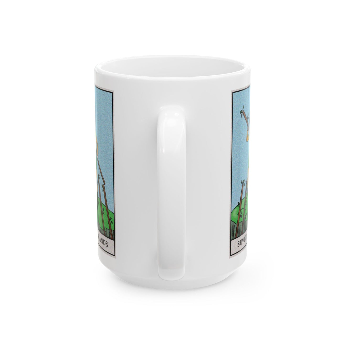 Seven of Wands Tarot Card Coffee Mug - Double Sided White Ceramic 15oz by TheGlassyLass.com
