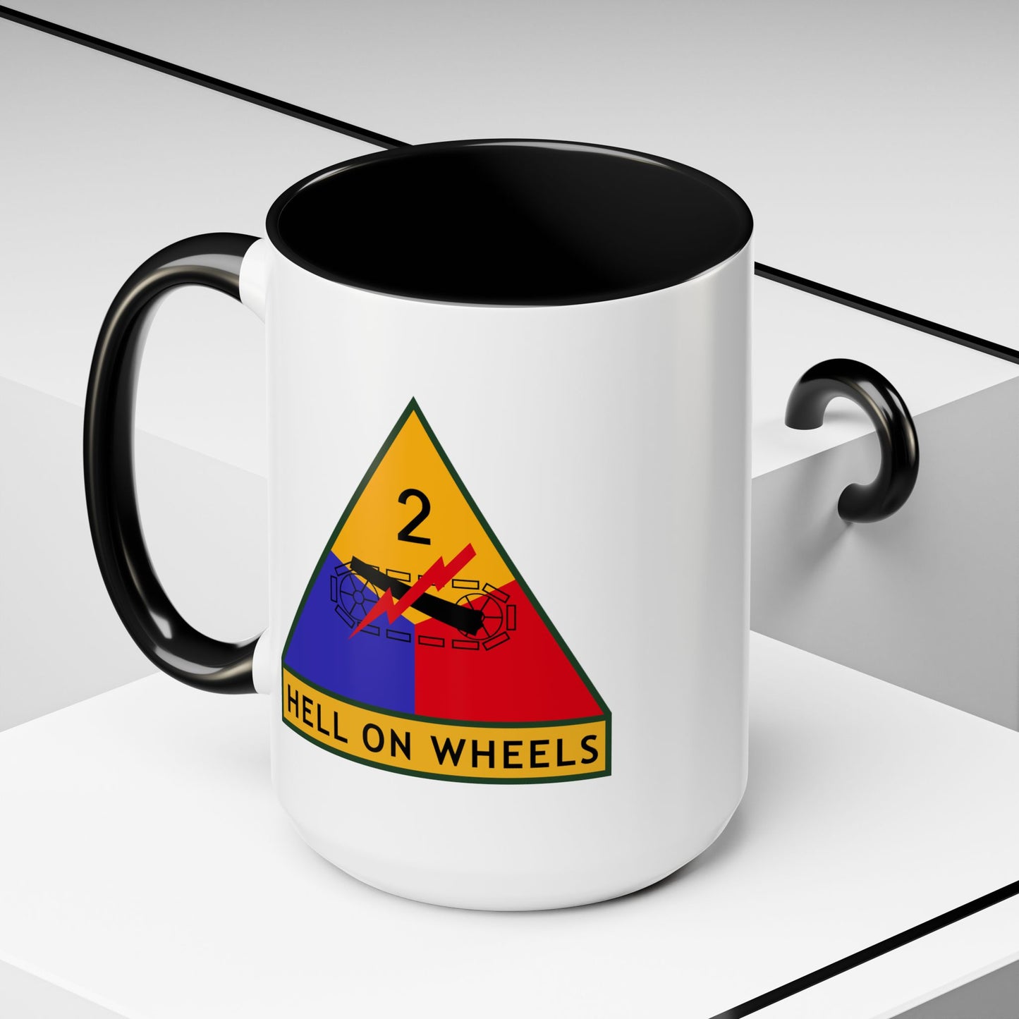 US Army 2nd Armored Division - Double Sided Black Accent White Ceramic Coffee Mug 15oz by TheGlassyLass.com