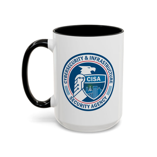 Cybersecurity and Infrastructure Security Agency Seal Coffee Mug - Double Sided Print, Black Accent White Ceramic, 15oz by TheGlassyLass.com