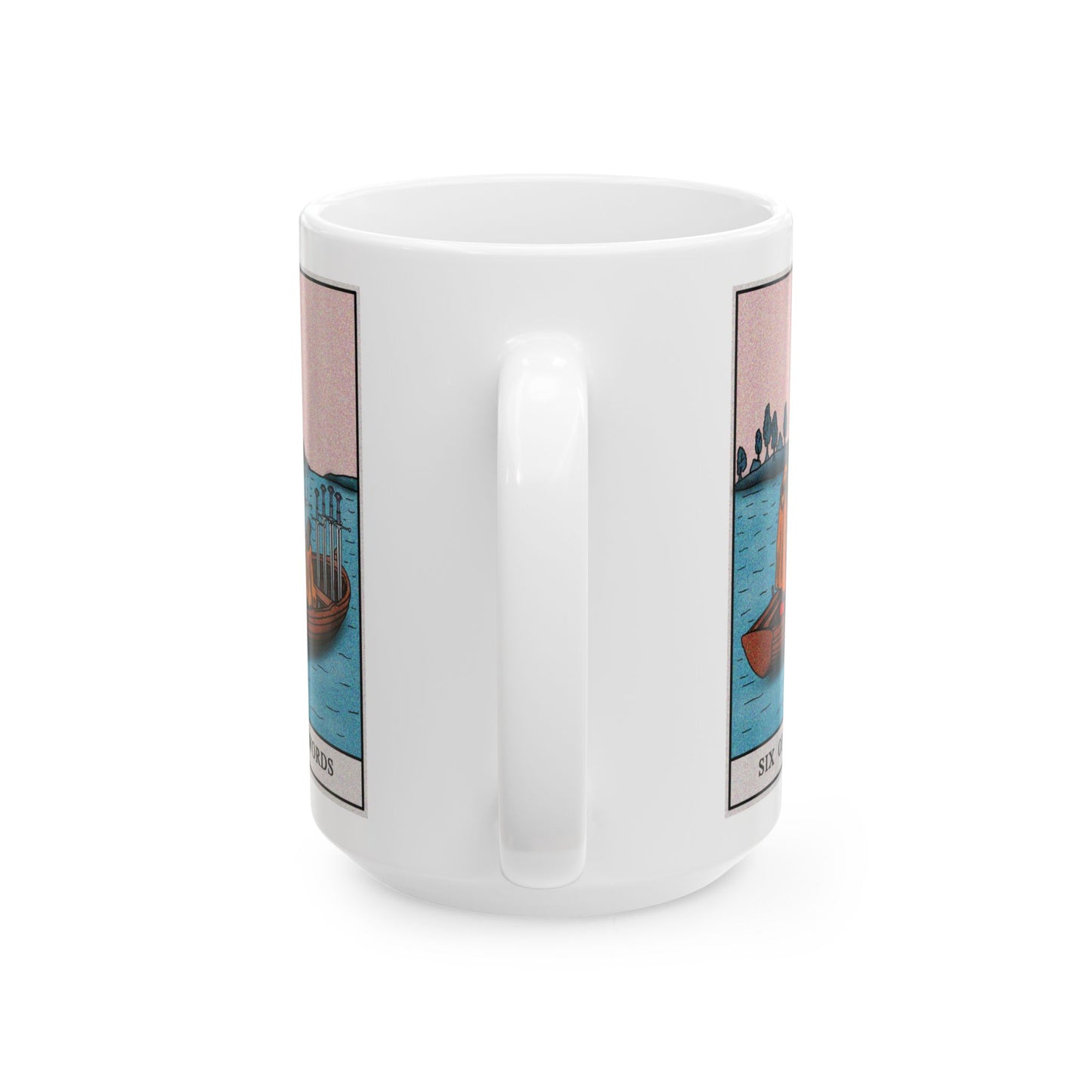 Six of Swords Tarot Card Coffee Mug - Double Sided White Ceramic 15oz by TheGlassyLass