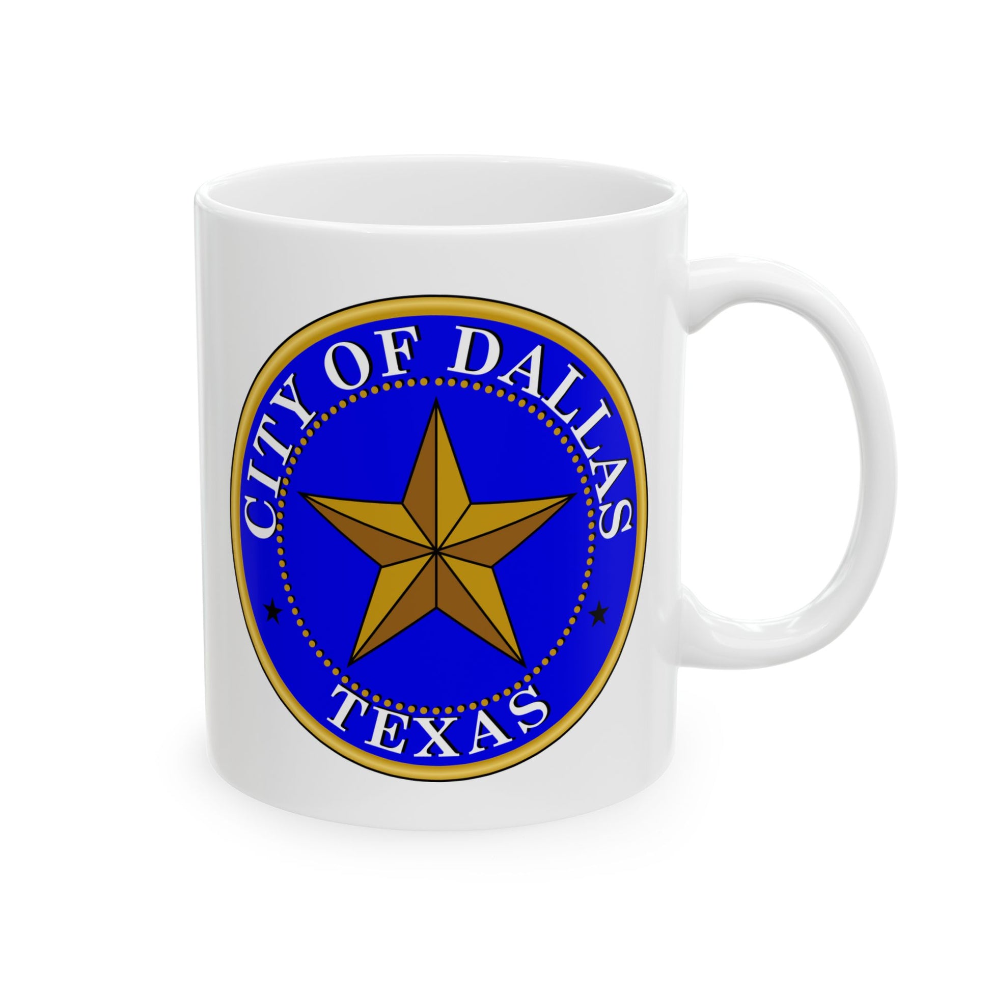 City of Dallas Coffee Mug - Double Sided Print, White Ceramic, 11oz by TheGlassyLass.com