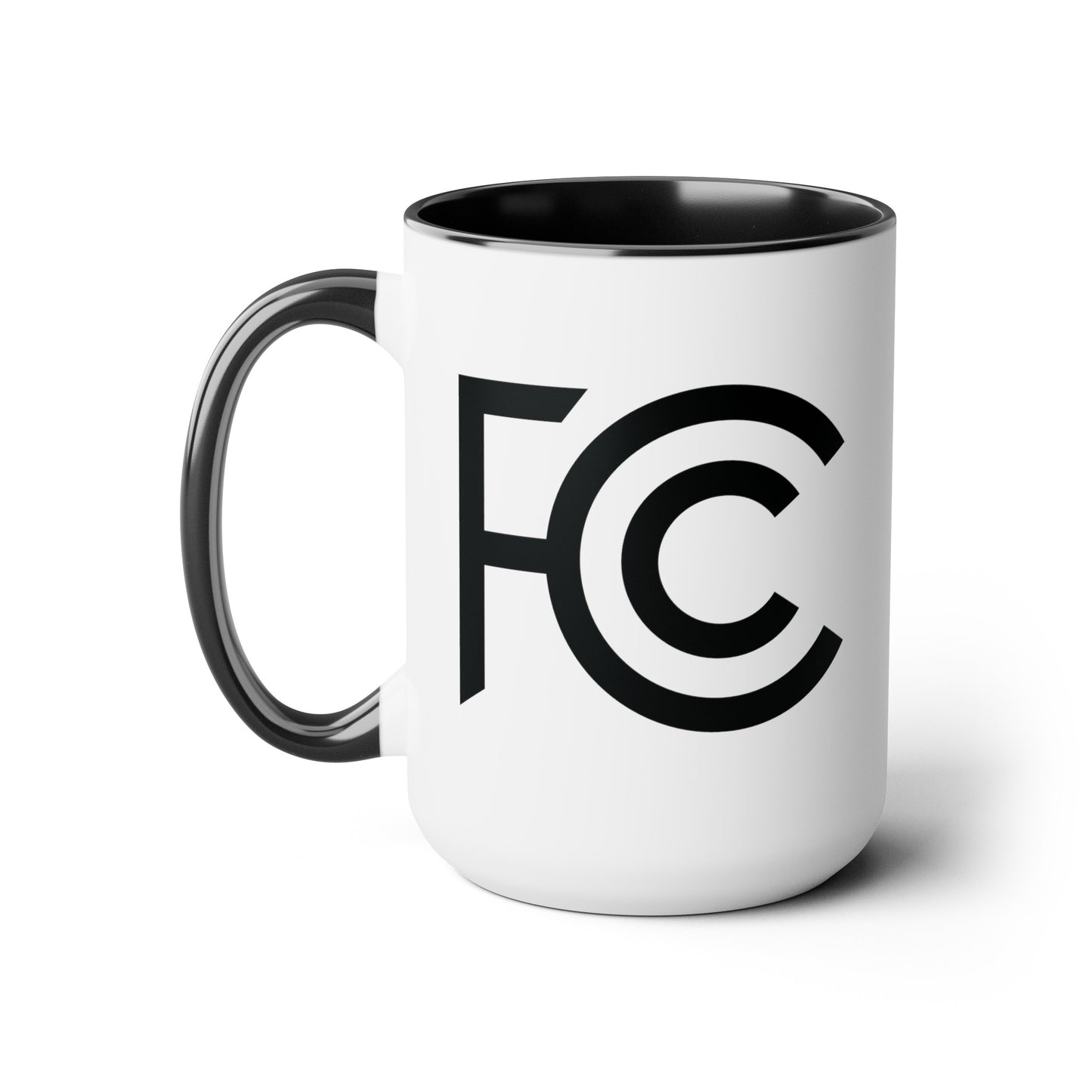 FCC Seal Coffee Mug - Double Sided Black Accent White Ceramic 15oz by TheGlassyLass.com