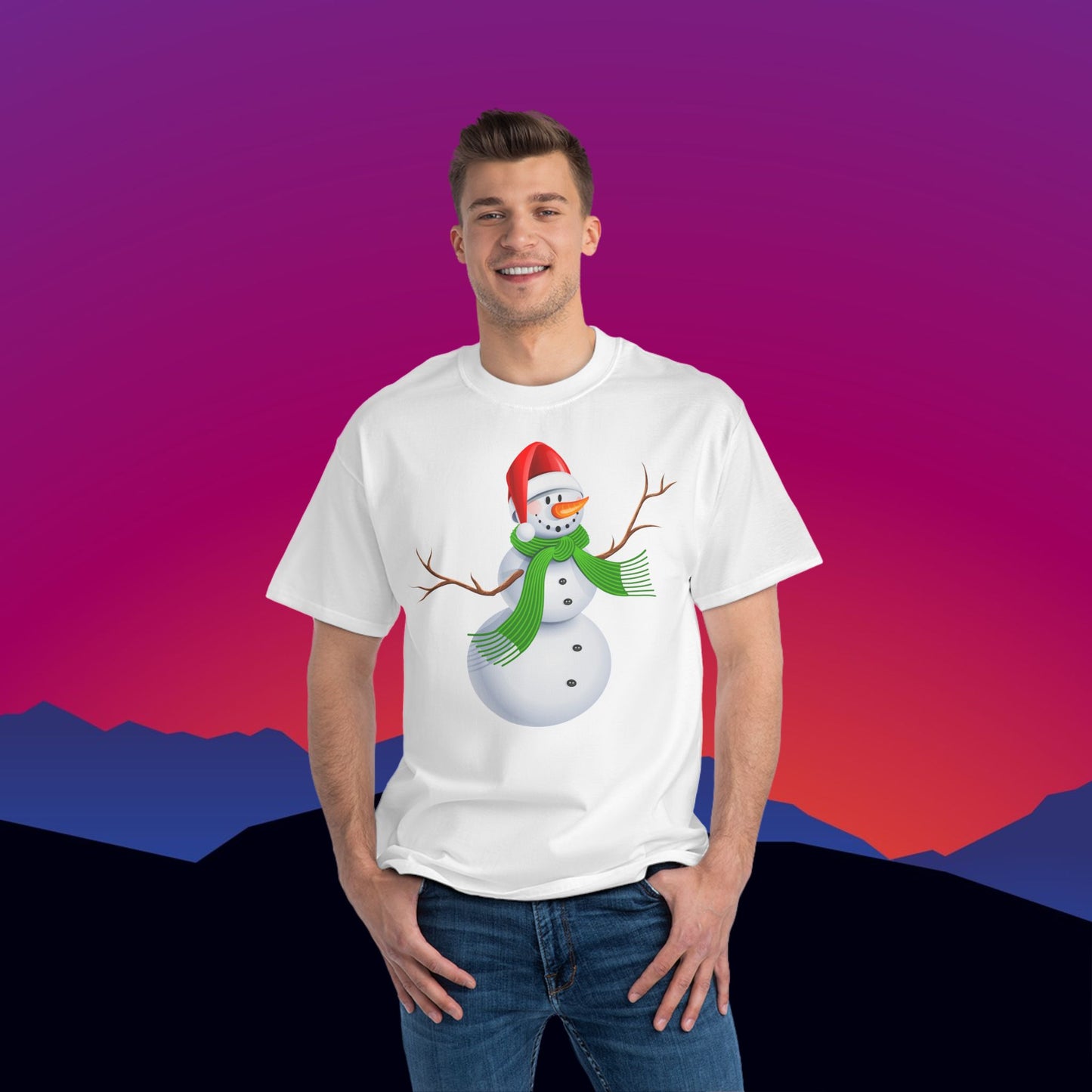 Frosty the Snowman Christmas T-Shirt: (Hanes Beefy-T 100% Preshrunk Cotton Custom Printed by TheGlassyLass.com