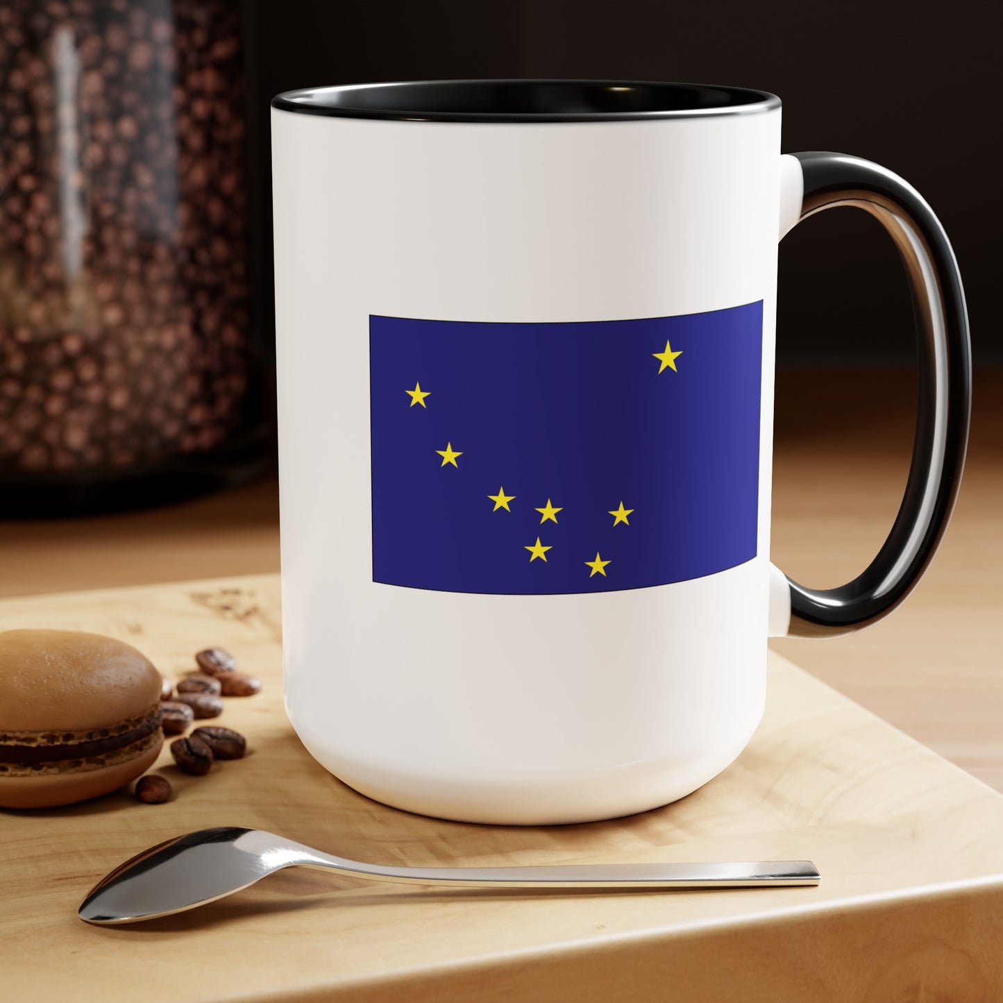 Alaska State Flag - Double Sided Black Accent White Ceramic Coffee Mug 15oz by TheGlassyLass.com