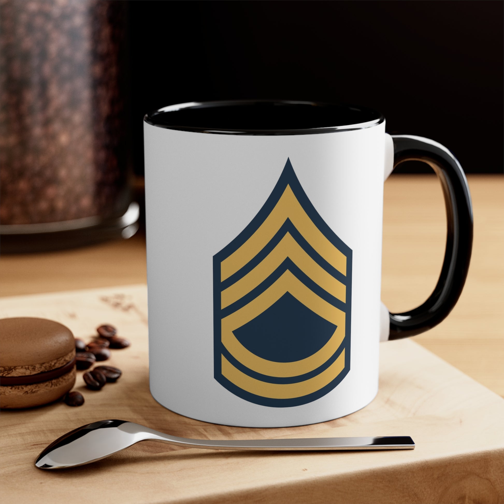 US Army Sergeant First Class Coffee Mug - Black Accent Double Sided Two Tone 11oz Ceramic by TheGlassyLass