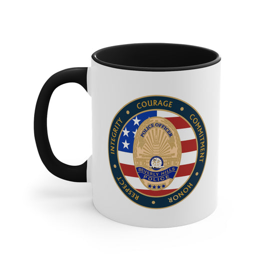 Beverly Hills Police Coffee Mug Double Sided Black Accent White Ceramic 11oz by TheGlassyLass.com