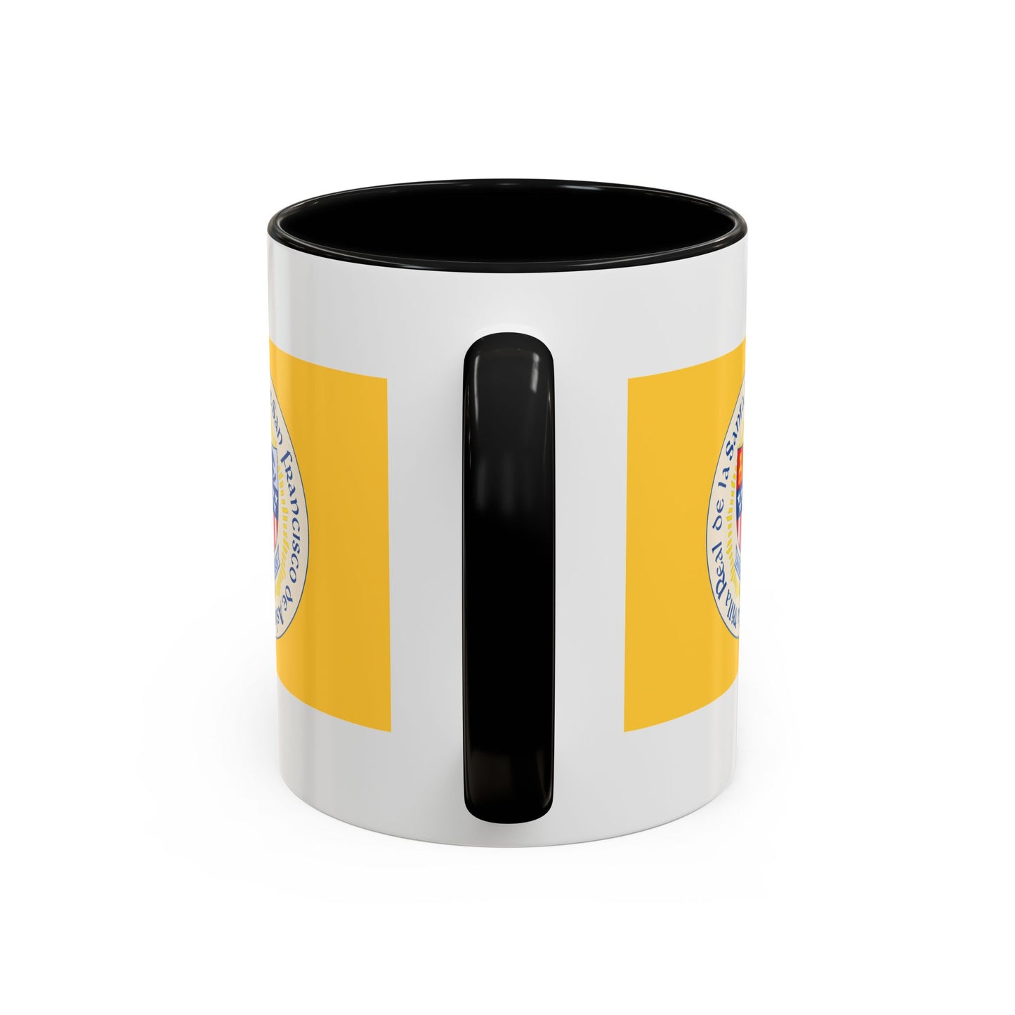 Santa Fe New Mexico Flag Coffee Mug - Double Sided Print, Black Accent White Ceramic, 11oz by TheGlassyLass