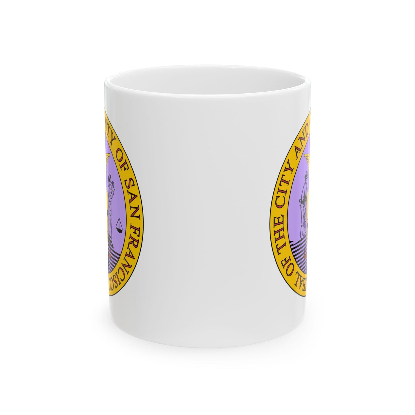 San Francisco City / County Seal Coffee Mug - Double Sided Print, White Ceramic, 11oz by TheGlassyLass.com