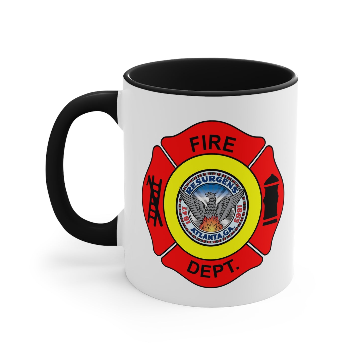 Atlanta Fire Department Coffee Mug - Double Sided Black Accent White Ceramic 11oz by TheGlassyLass