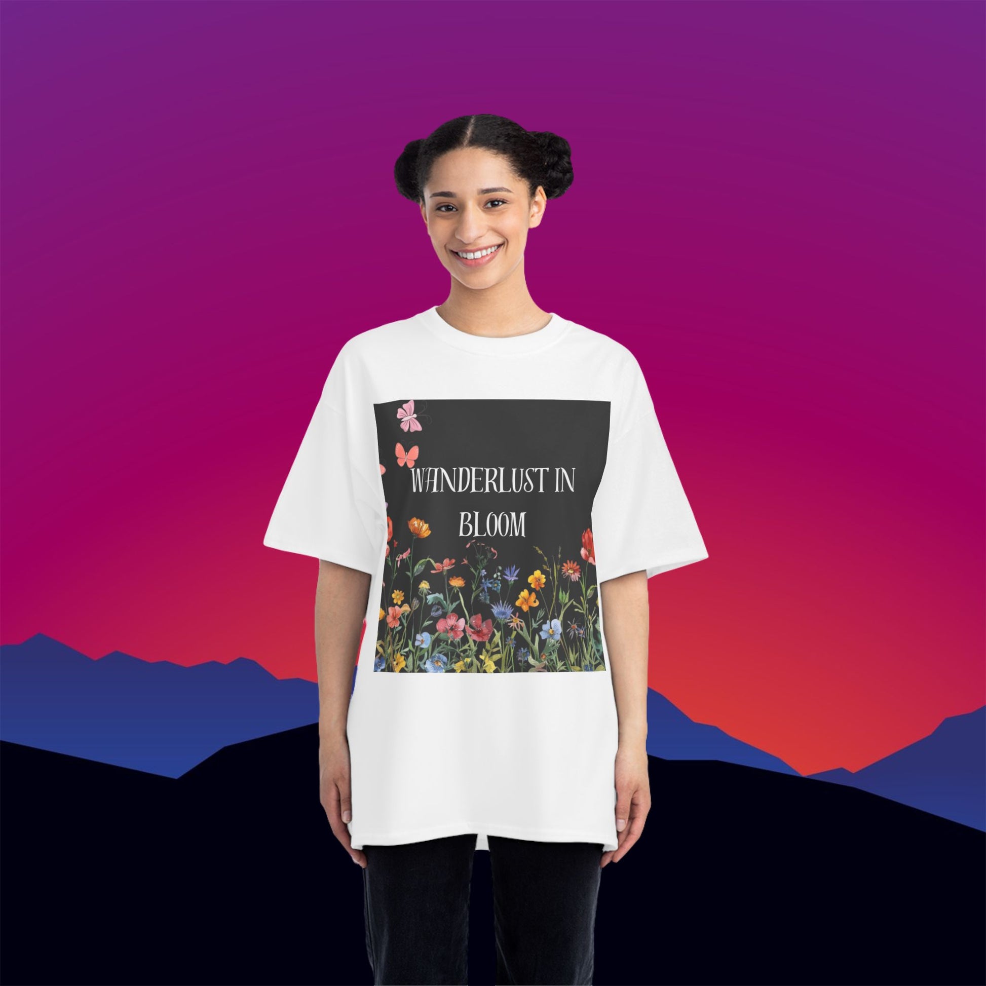 Wanderlust in Bloom T-Shirt: (Hanes Beefy-T 100% Preshrunk Cotton Custom Printed by TheGlassyLass.com