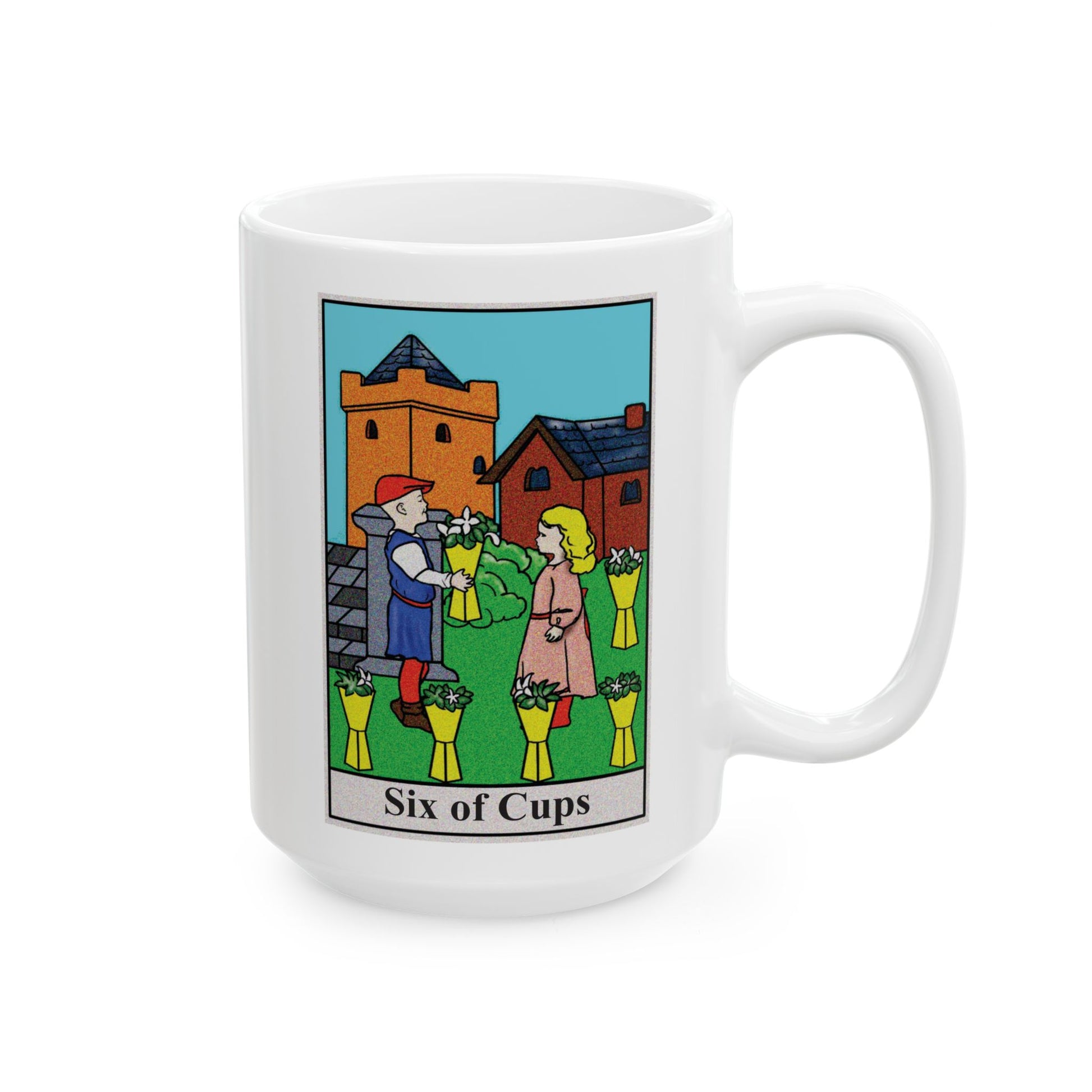 Six of Cups Tarot Card Coffee Mug - Double Sided White Ceramic 15oz by TheGlassyLass.com