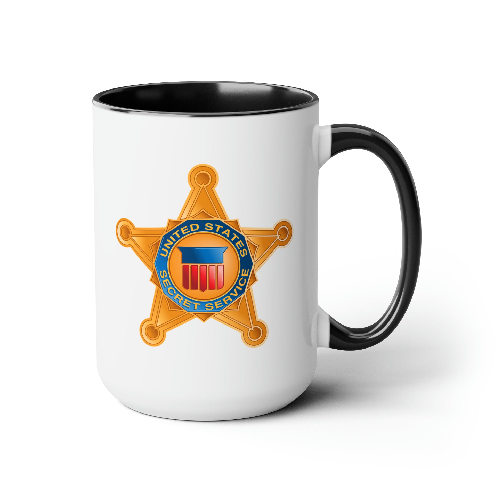 US Secret Service Coffee Mugs - Double Sided Black Accent White Ceramic 15oz by TheGlassyLass