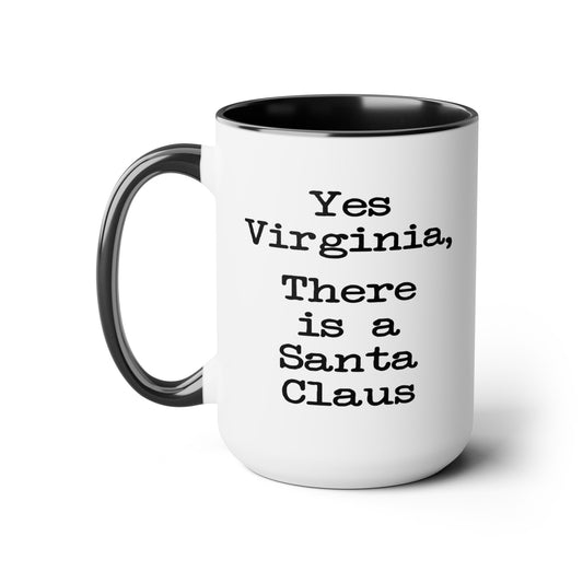 Yes Virginia Coffee Mug - Double Sided Black Accent White Ceramic 15oz by TheGlassyLass.com