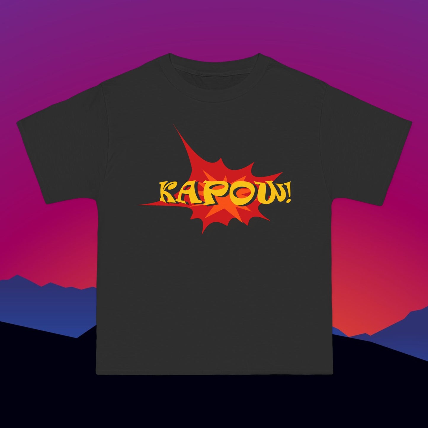 Superhero KAPOW T-Shirt: (Hanes Beefy-T 100% Preshrunk Cotton) Custom Printed by TheGlassyLass.com