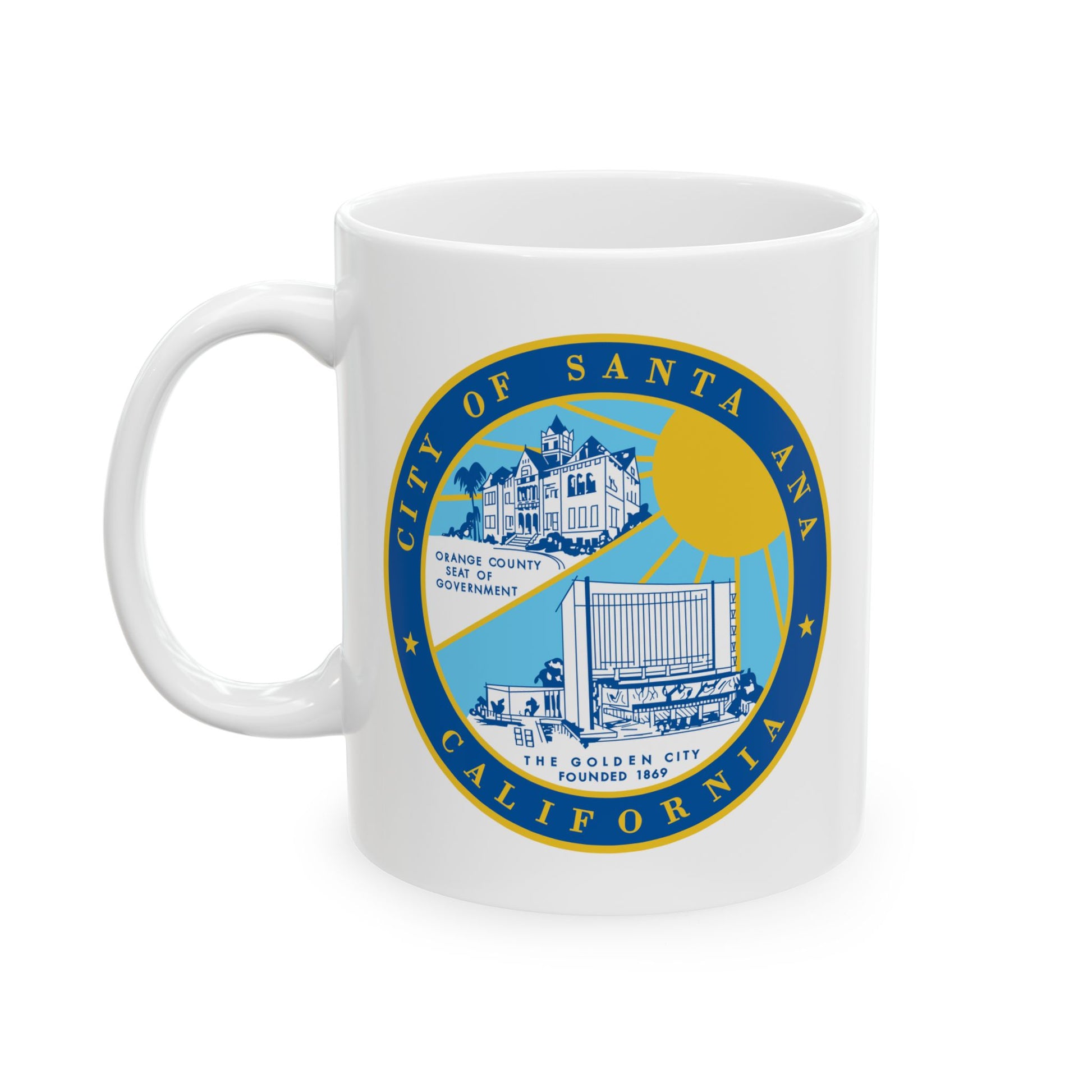Santa Ana California Coffee Mug - Double Sided Print, White Ceramic, 11oz by TheGlassyLass.com