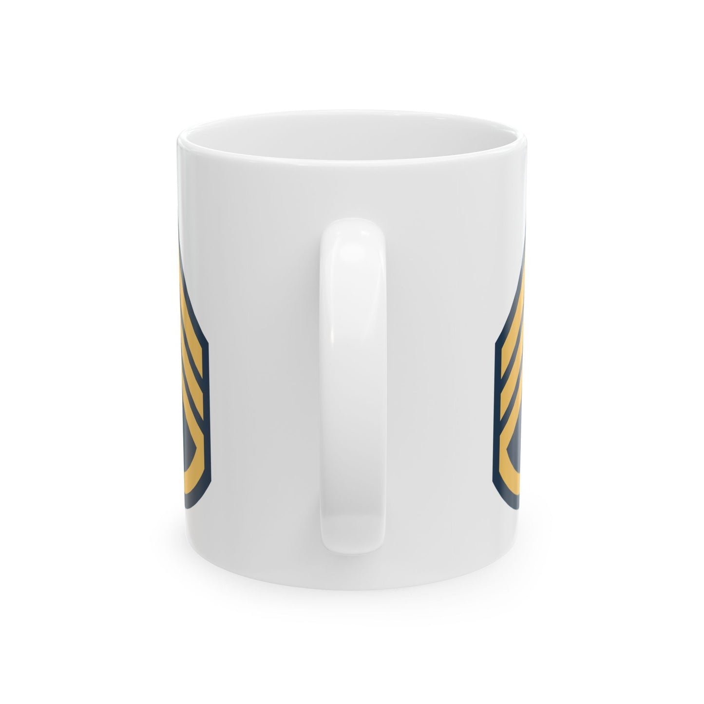 US Army Staff Sergeant (E-6) Stripes Coffee Mug - Double Sided Print, White Ceramic, 11oz by TheGlassyLass.com