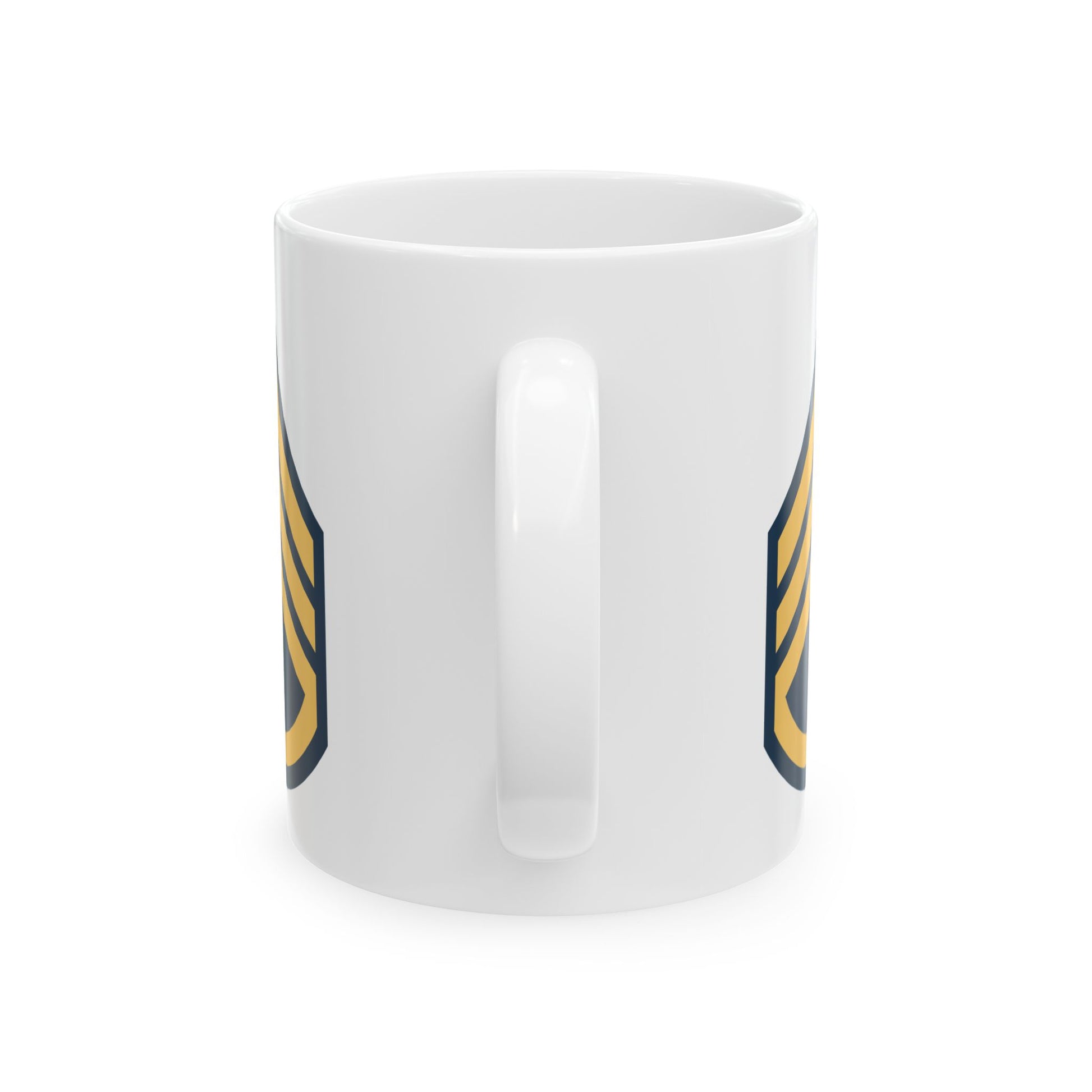 US Army Staff Sergeant (E-6) Stripes Coffee Mug - Double Sided Print, White Ceramic, 11oz by TheGlassyLass.com