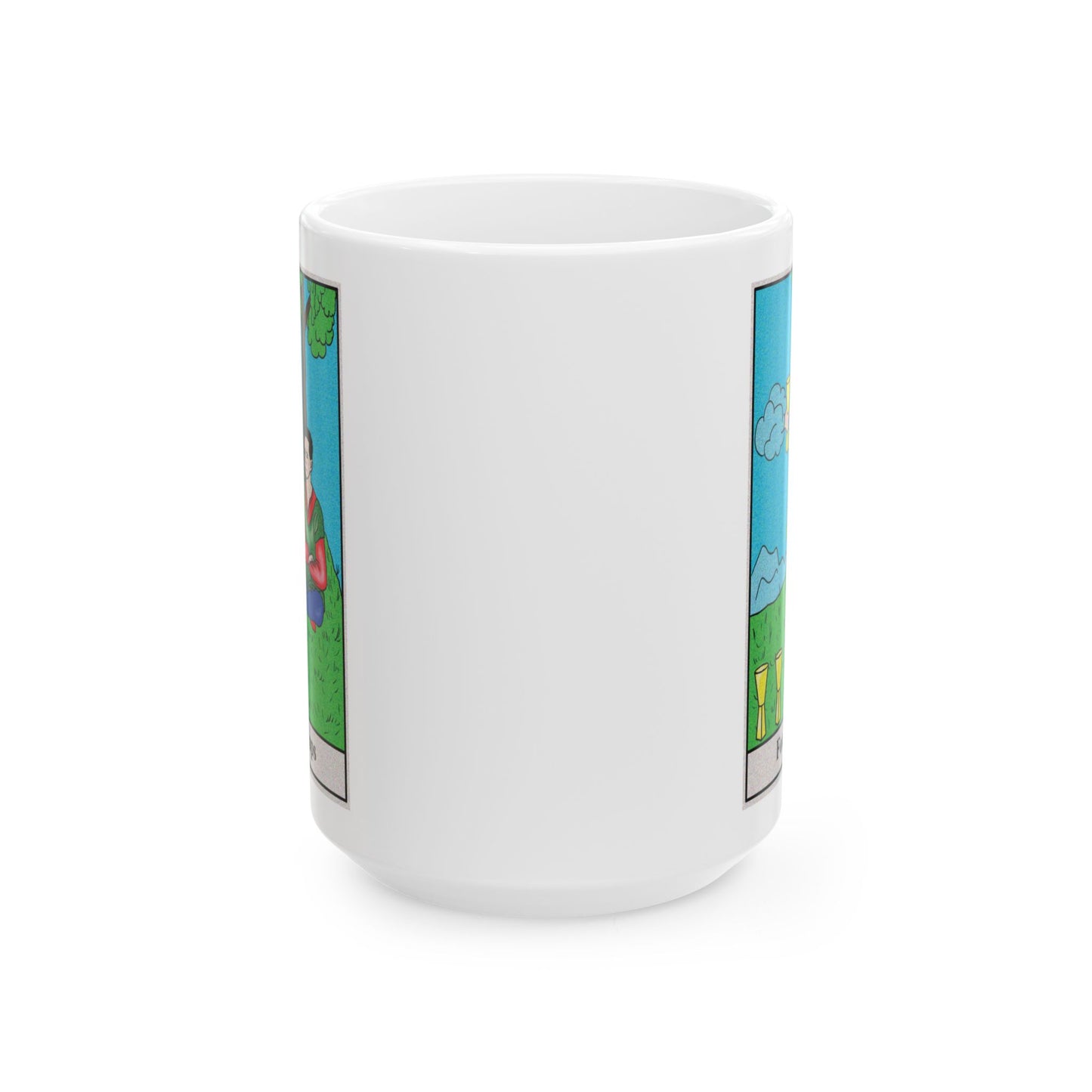 Four of Cups Tarot Card Coffee Mug - Double Sided White Ceramic 15oz by TheGlassyLass.com