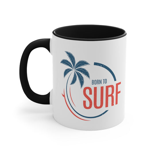 Born to Surf Coffee Mug - Double Sided Black Accent White Ceramic 11oz by TheGlassyLass.com