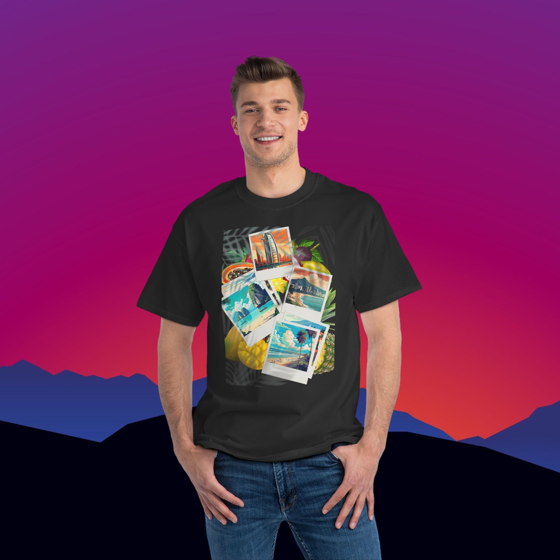 Around the World T-Shirt: (Hanes Beefy-T 100% Preshrunk Cotton Custom Printed by TheGlassyLass.com