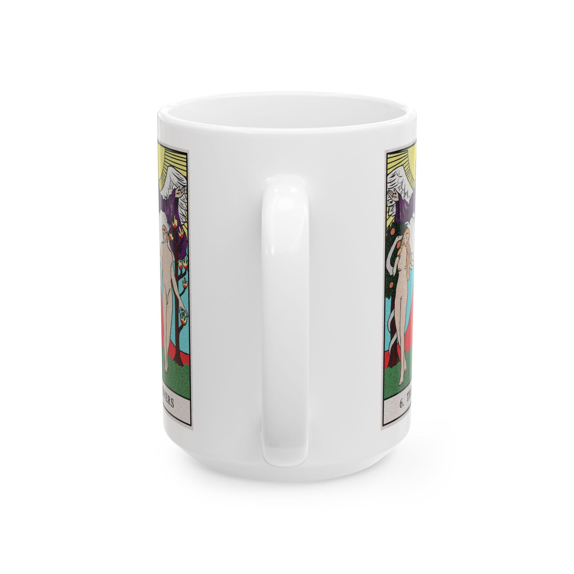 The Lovers Tarot Card Coffee Mug - Double Sided White Ceramic 15oz by TheGlassyLass.com