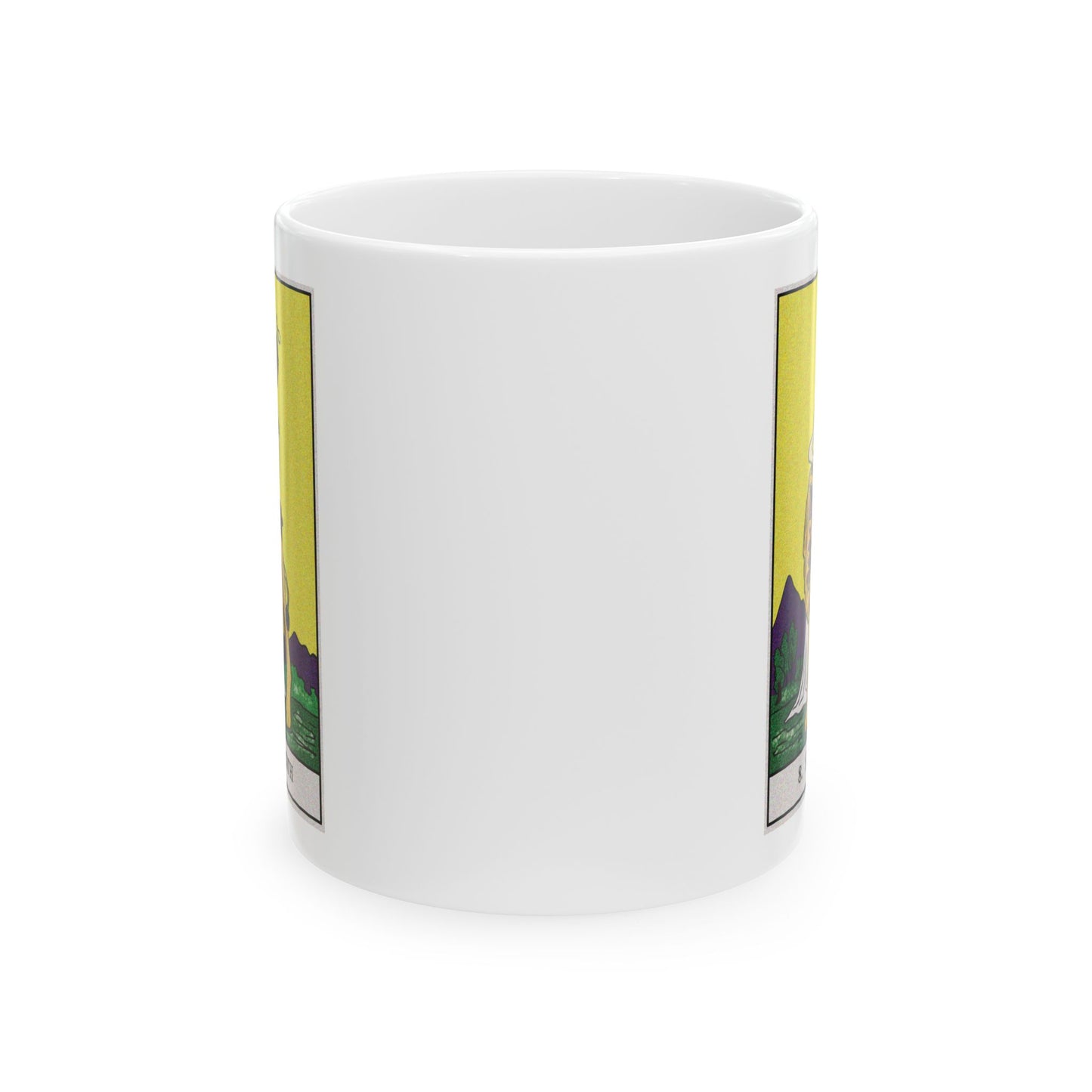 Strength Tarot Card Coffee Mug - Double Sided Print, White Ceramic, 11oz by TheGlassyLass.com