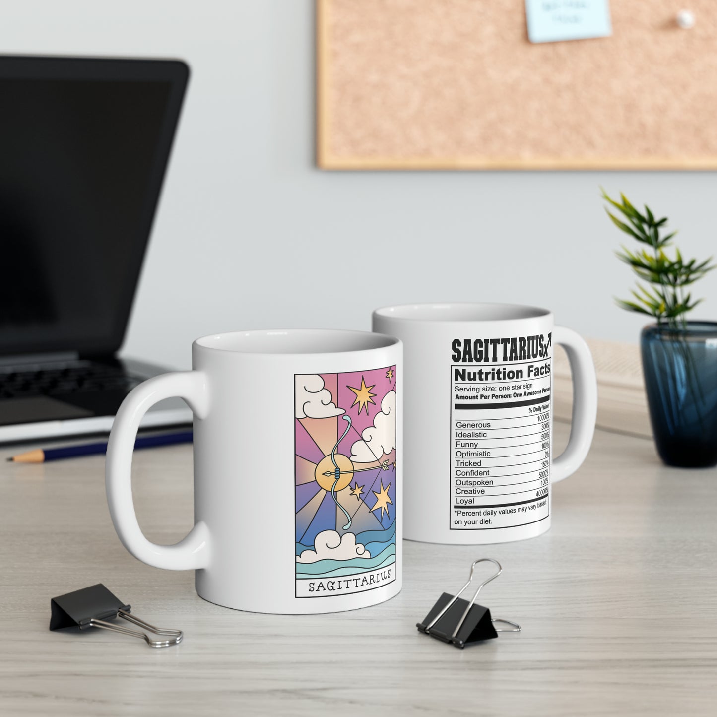 Sagittarius Card Coffee Mug - Double Sided 11oz White Ceramic by TheGlassyLass.com