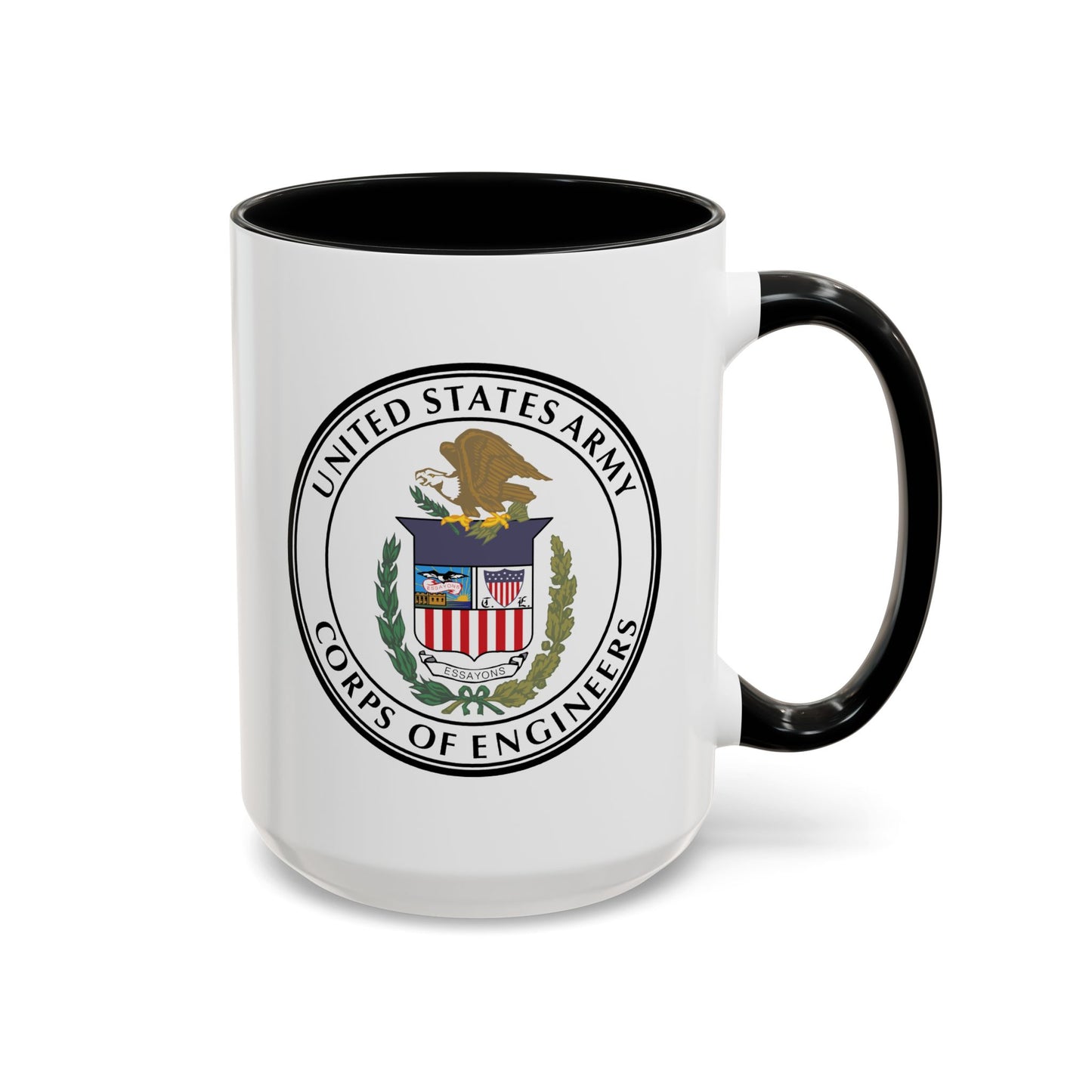 US Army Corps of Engineers Seal Coffee Mug - Double Sided Black Accent Ceramic 15oz - by TheGlassyLass.com