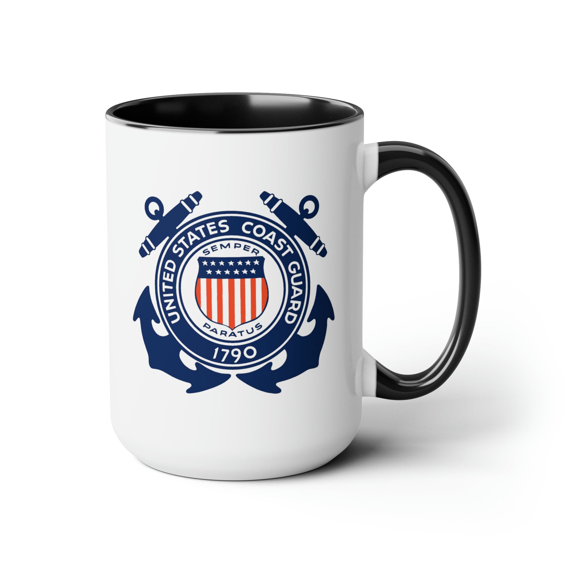 US Coast Guard Coffee Mug - Double Sided Black Accent White Ceramic 15oz by TheGlassyLass.com