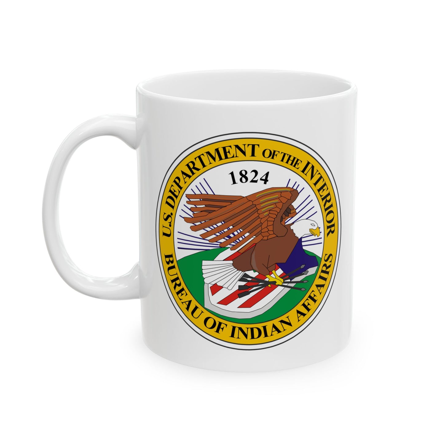 Bureau of Indian Affairs Seal Coffee Mug - Double Sided Print, White Ceramic, 11oz by TheGlassyLass.com