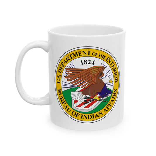 Bureau of Indian Affairs Seal Coffee Mug - Double Sided Print, White Ceramic, 11oz by TheGlassyLass.com