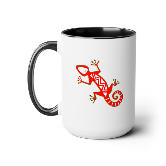 Gecko Coffee Mug - Double Sided Black Accent White Ceramic 15oz by TheGlassyLass.com
