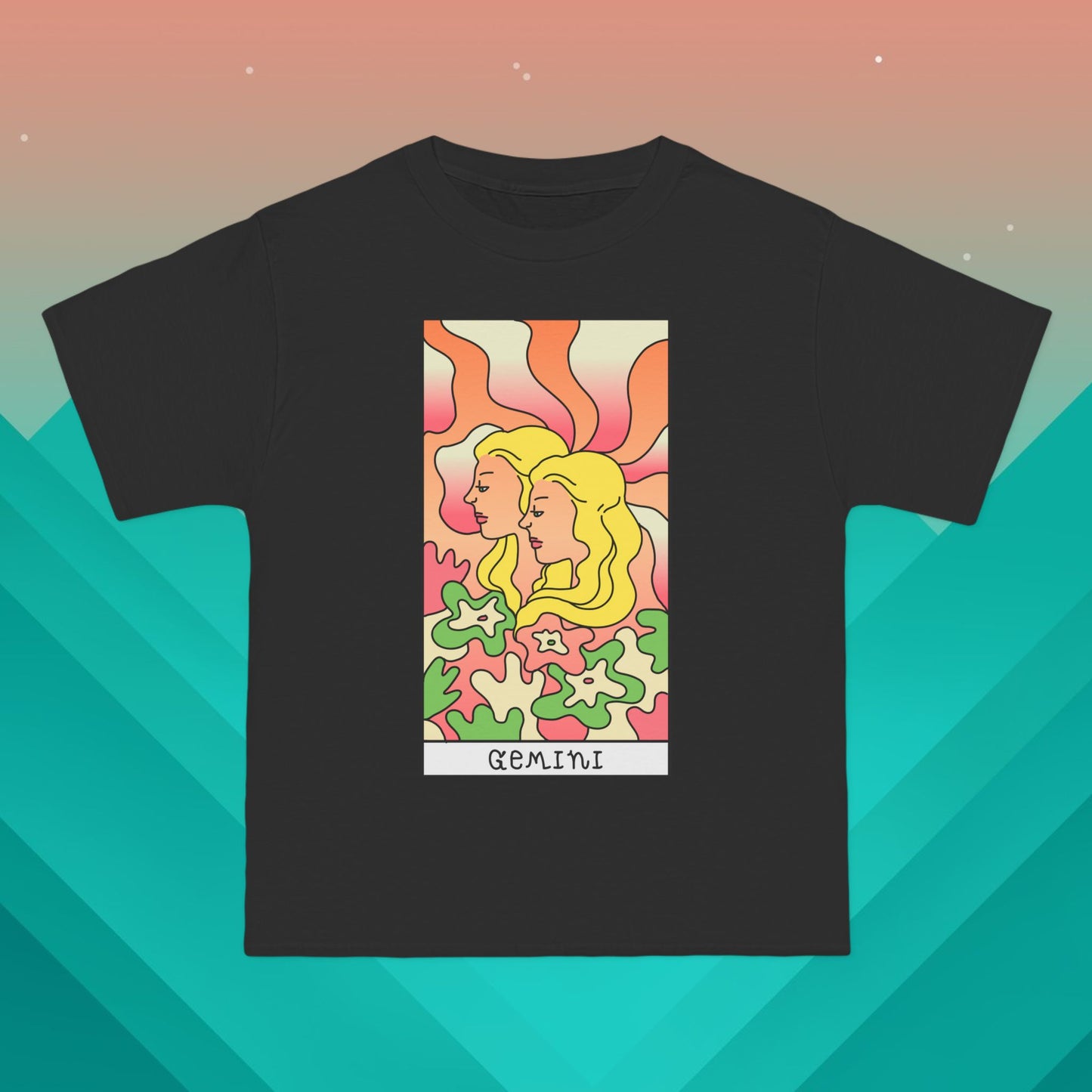 Gemini Zodiac Tarot T-Shirt: (Hanes Beefy-T 100% Preshrunk Cotton Custom Printed by TheGlassyLass.com