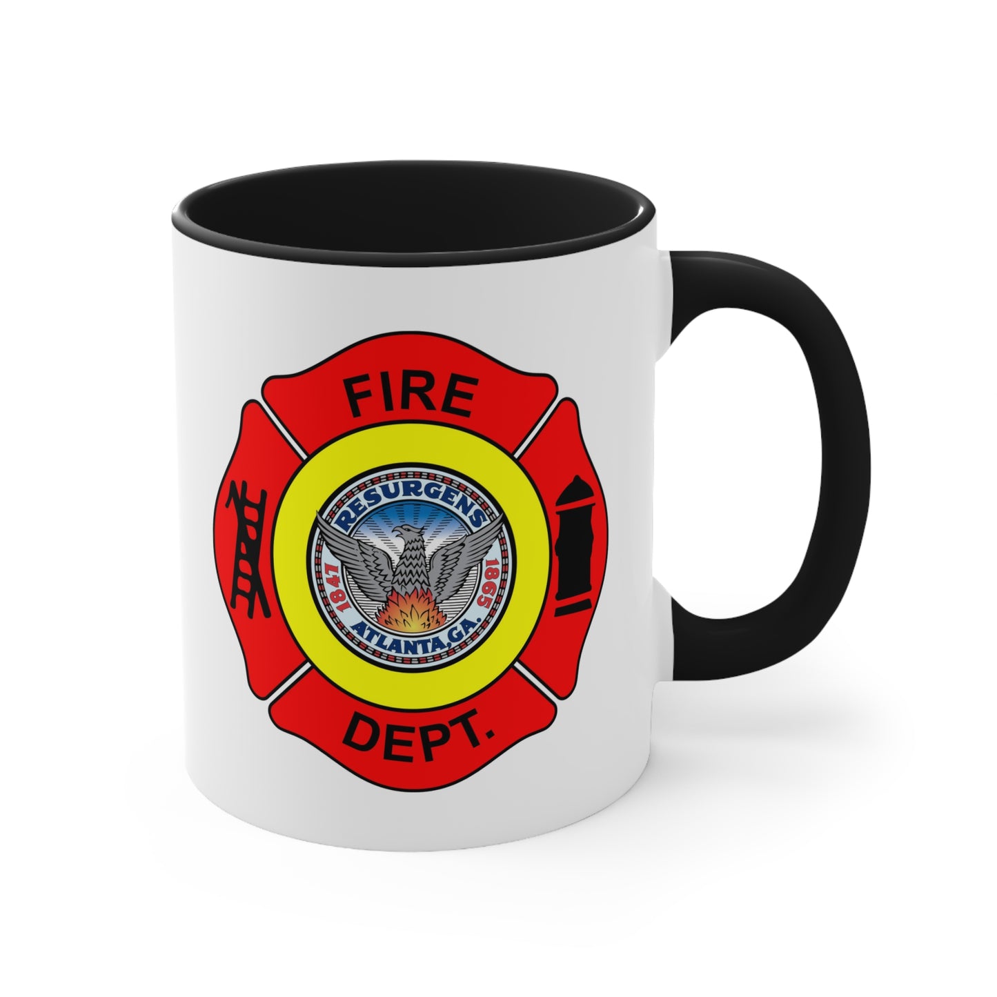 Atlanta Fire Department Coffee Mug - Double Sided Black Accent White Ceramic 11oz by TheGlassyLass