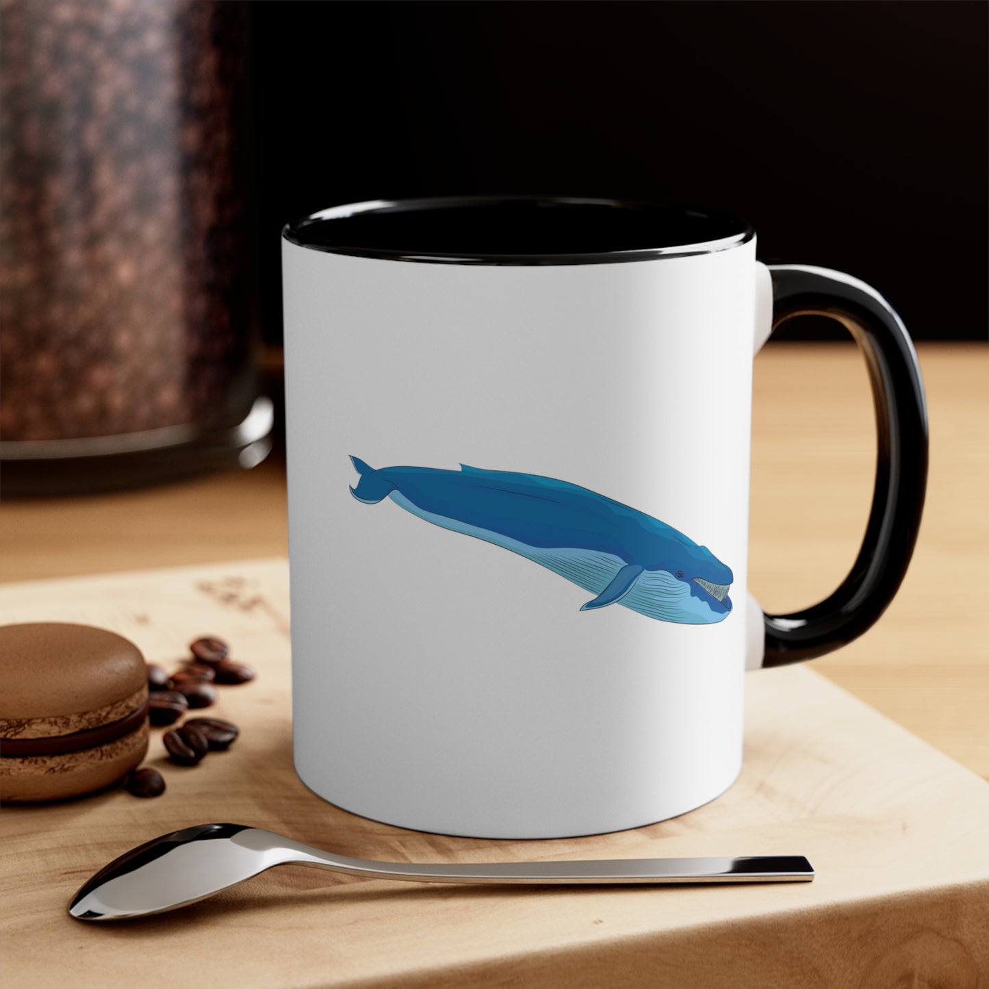 Blue Whale Coffee Mug - Double Sided Black Accent White Ceramic 11oz by TheGlassyLass.com