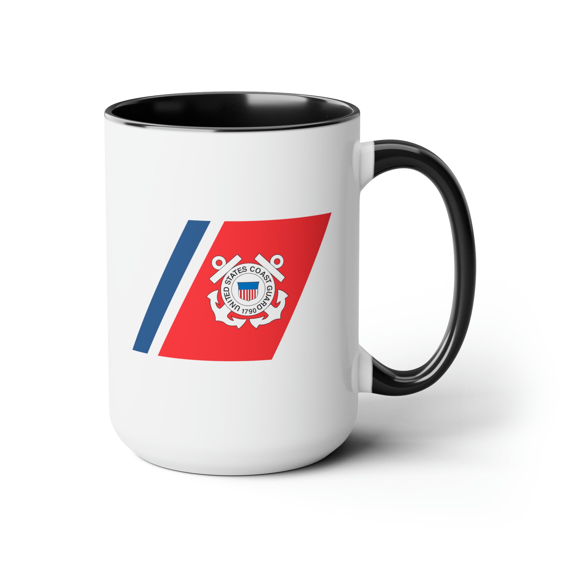 Coast Guard Hull Crest Coffee Mug - Double Sided Black Accent White Ceramic 15oz by TheGlassyLass.com