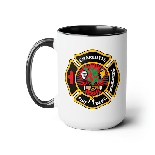 Charlotte Fire Department Coffee Mug - Double Sided Black Accent White Ceramic 15oz by TheGlassyLass