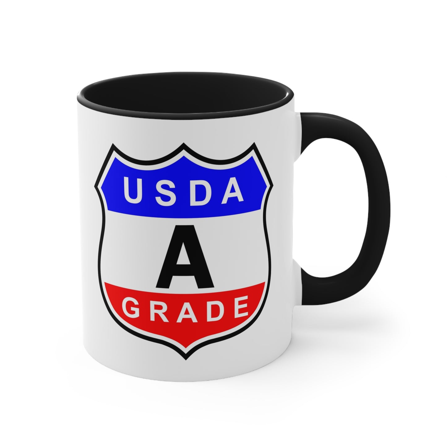 USDA Grade "A" Seal Coffee Mug - Double Sided Black Accent White Ceramic 11oz by TheGlassyLass.com