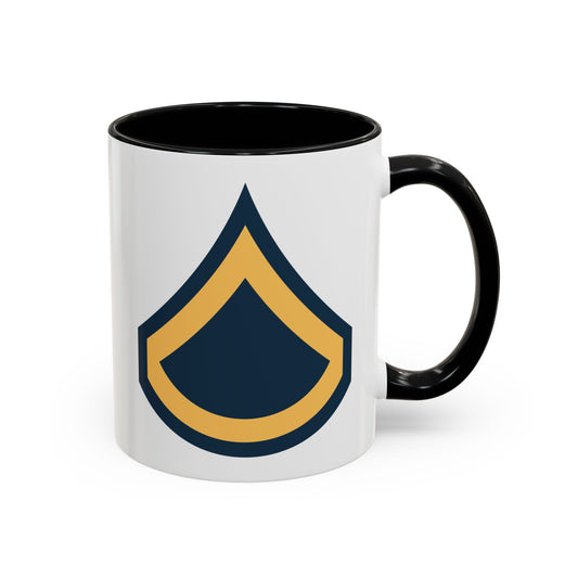US Army Private First Class (E-3) Stripes Coffee Mug - Double Sided Print, Black Accent White Ceramic, 11oz by TheGlassyLass.com