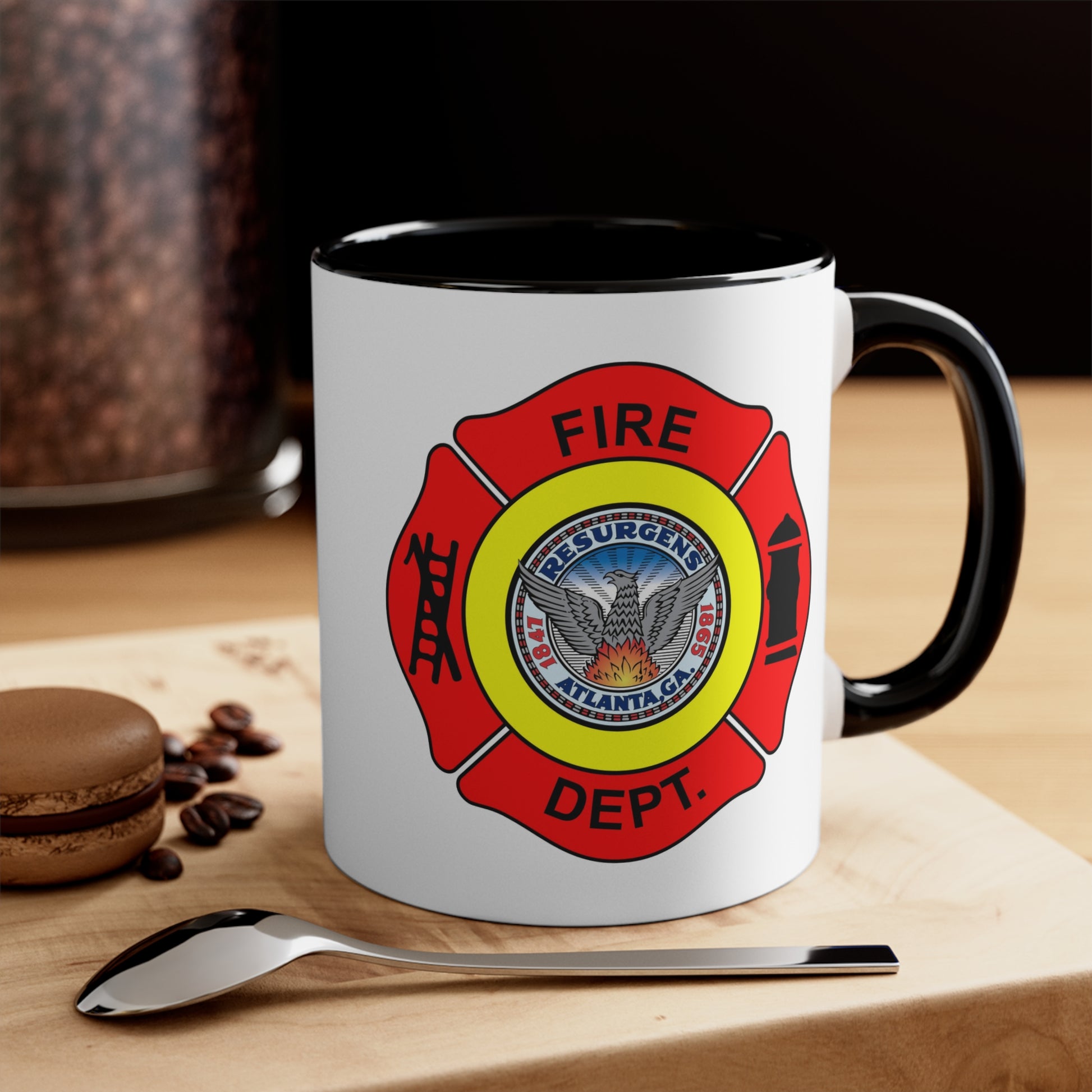 Atlanta Fire Department Coffee Mug - Double Sided Black Accent White Ceramic 11oz by TheGlassyLass