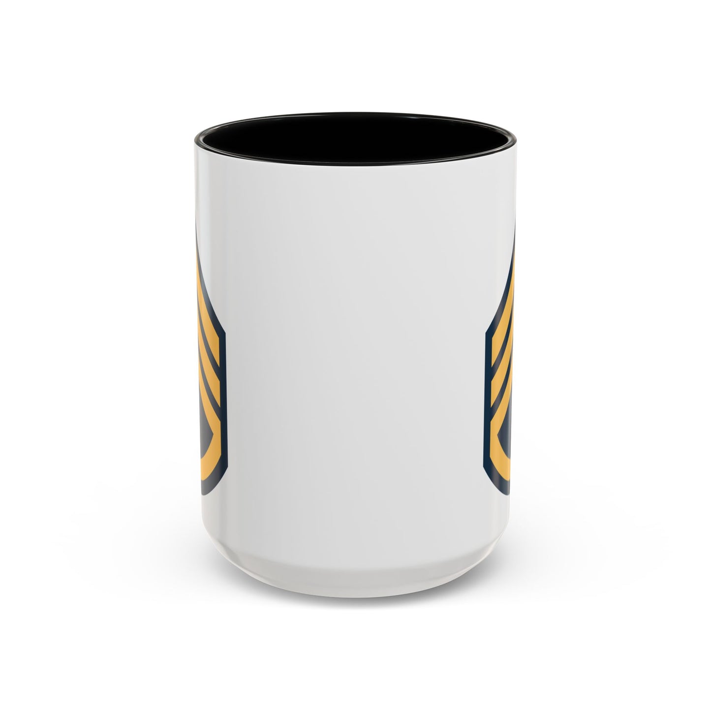 US Army Staff Sergeant (E-6) Stripes Coffee Mug - Double Sided Print, Black Accent White Ceramic, 15oz by TheGlassyLass.com