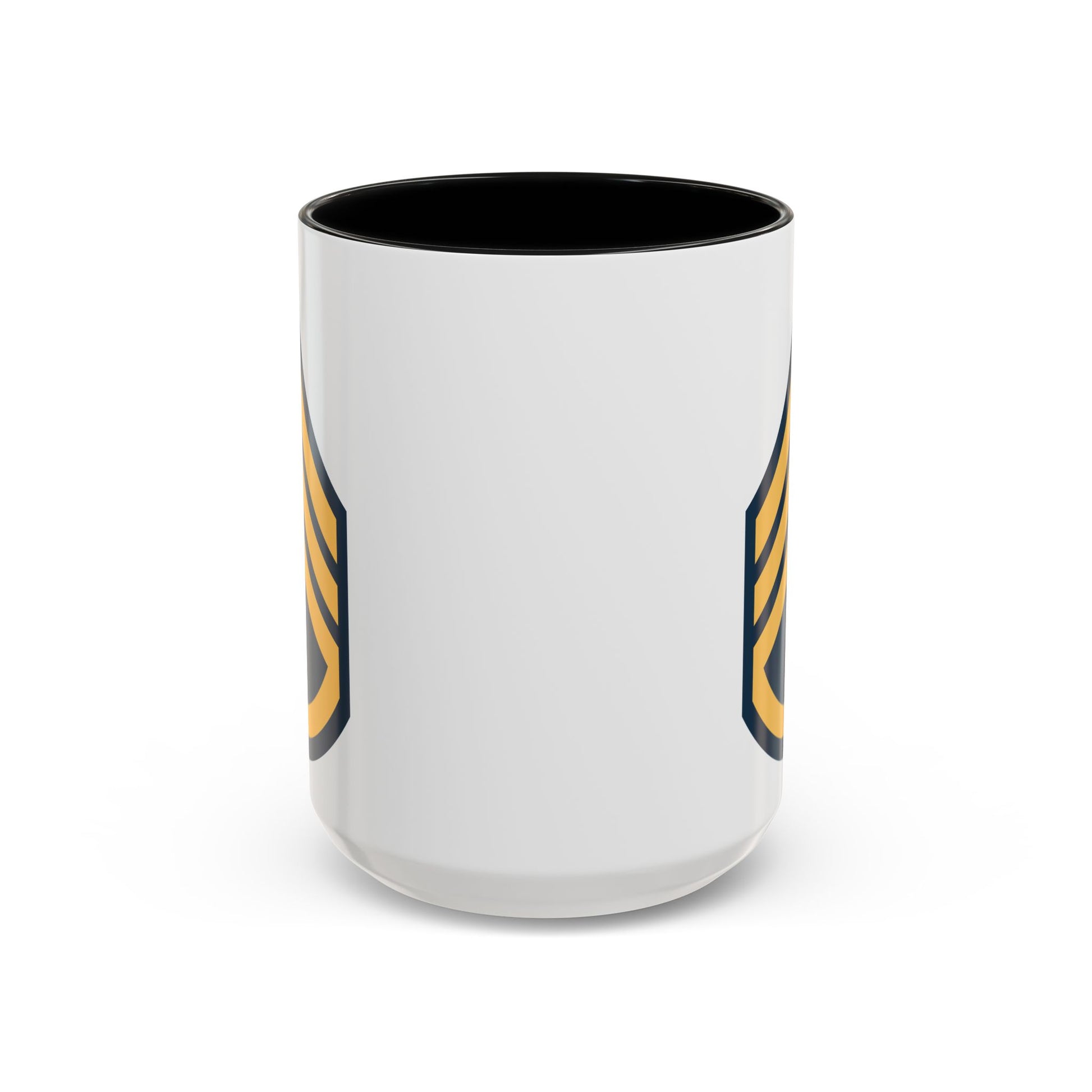 US Army Staff Sergeant (E-6) Stripes Coffee Mug - Double Sided Print, Black Accent White Ceramic, 15oz by TheGlassyLass.com