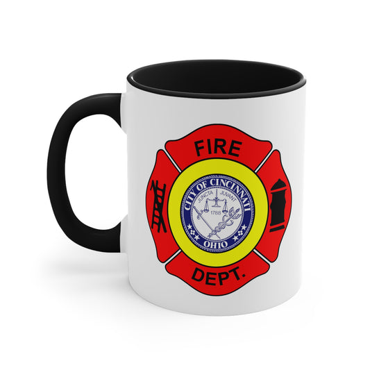 Cincinnati Fire Department Coffee Mug - Double Sided Black Accent White Ceramic 11oz by TheGlassyLass