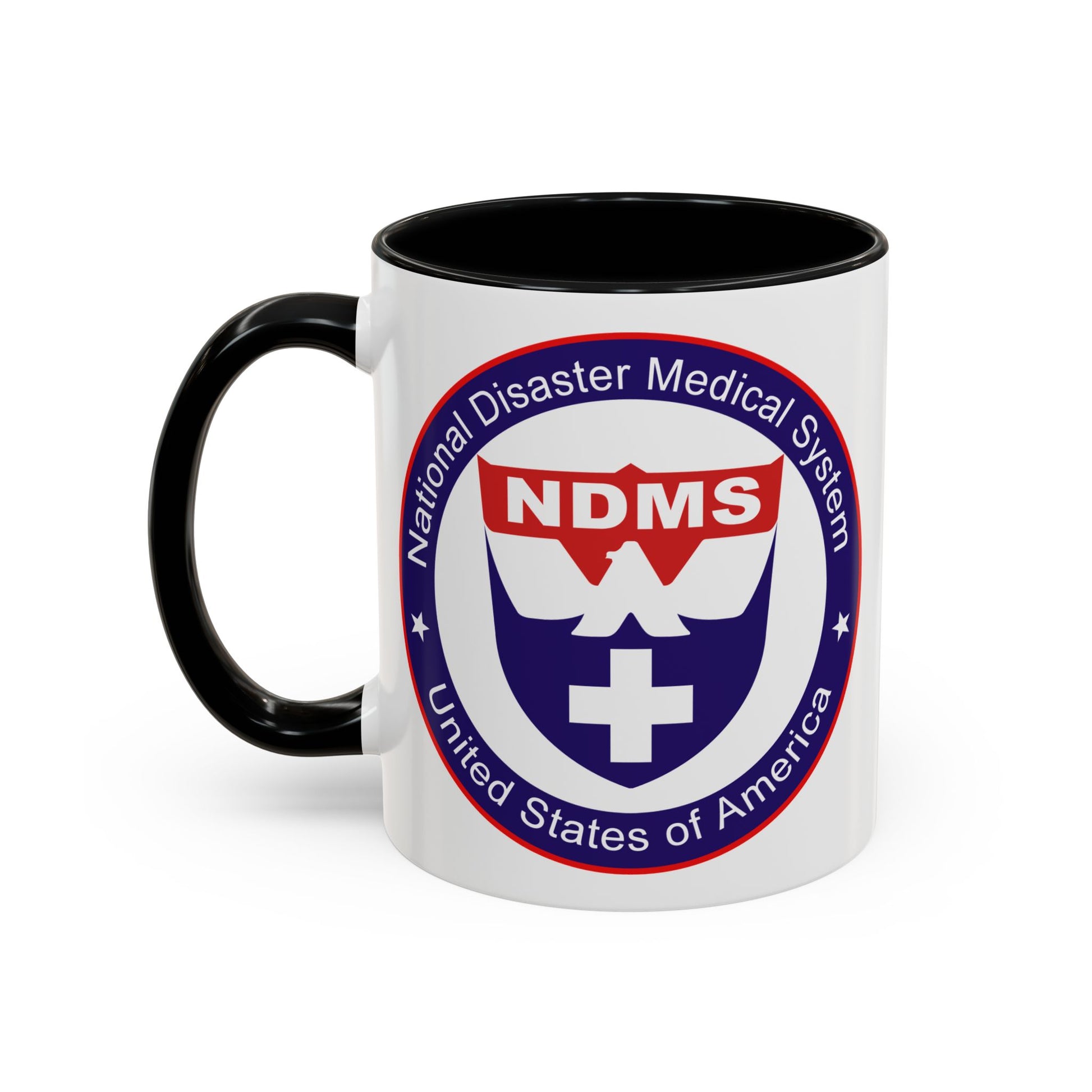 National Disaster Medical System Coffee Mug - Double Sided Print, Black Accent White Ceramic, 11oz by TheGlassyLass.com