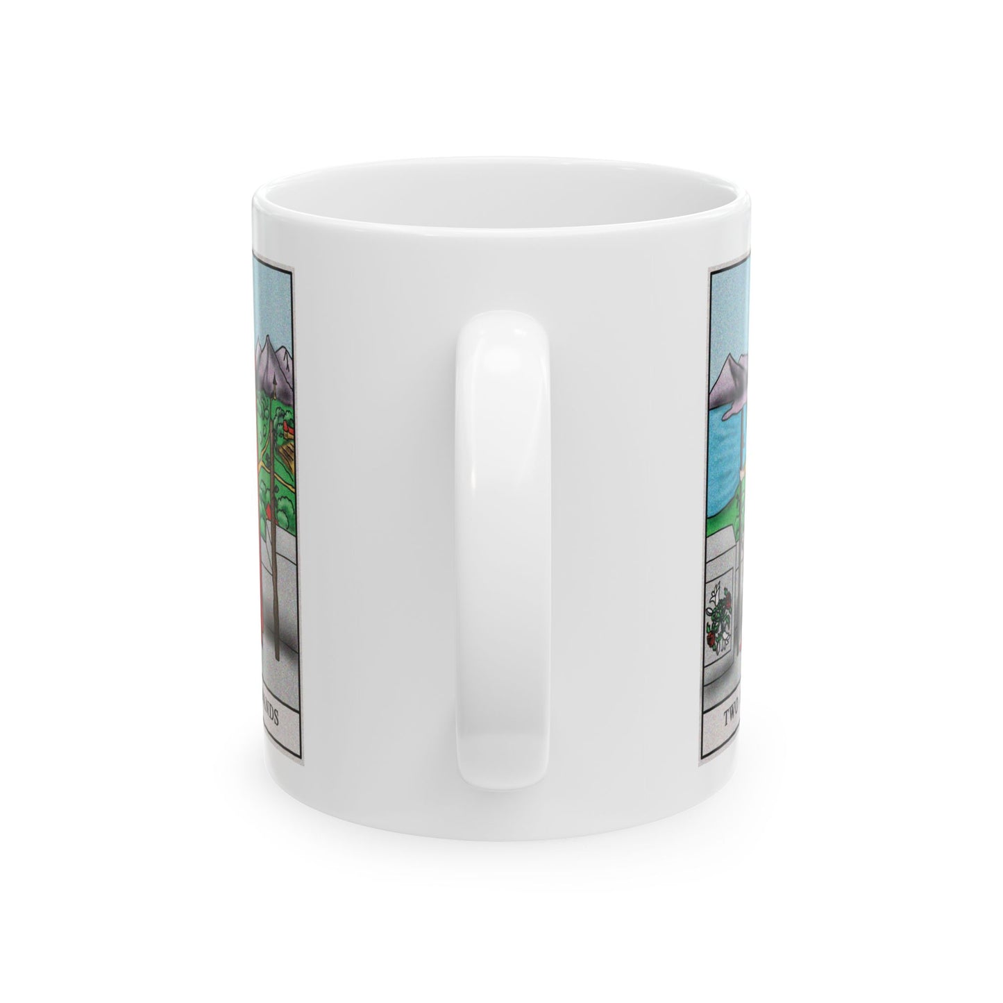 Two of Wands Tarot Card Coffee Mug - Double Sided Print, White Ceramic, 11oz by TheGlassyLass.com